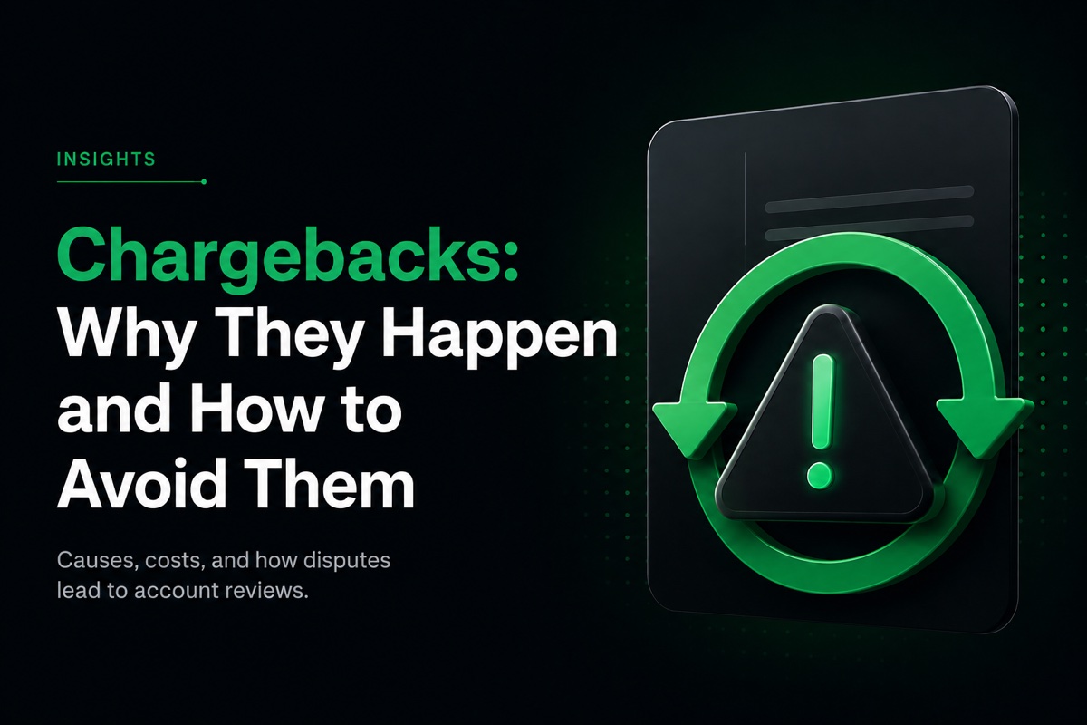 A warning symbol encircled by two reversing arrows, representing a payment being pulled back as a chargeback